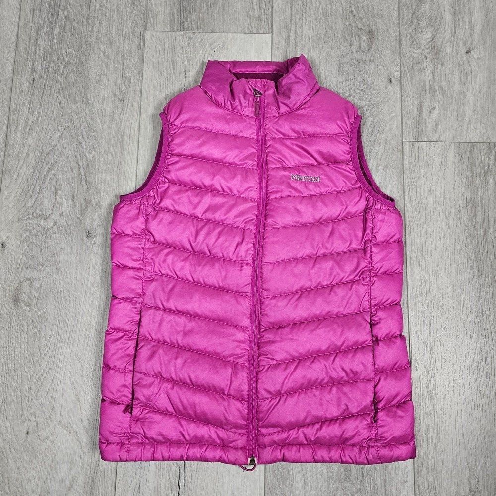 Marmot Down Puffer Vest Womens Medium Pink 800 Fill Goose Sleeveless Full Zip